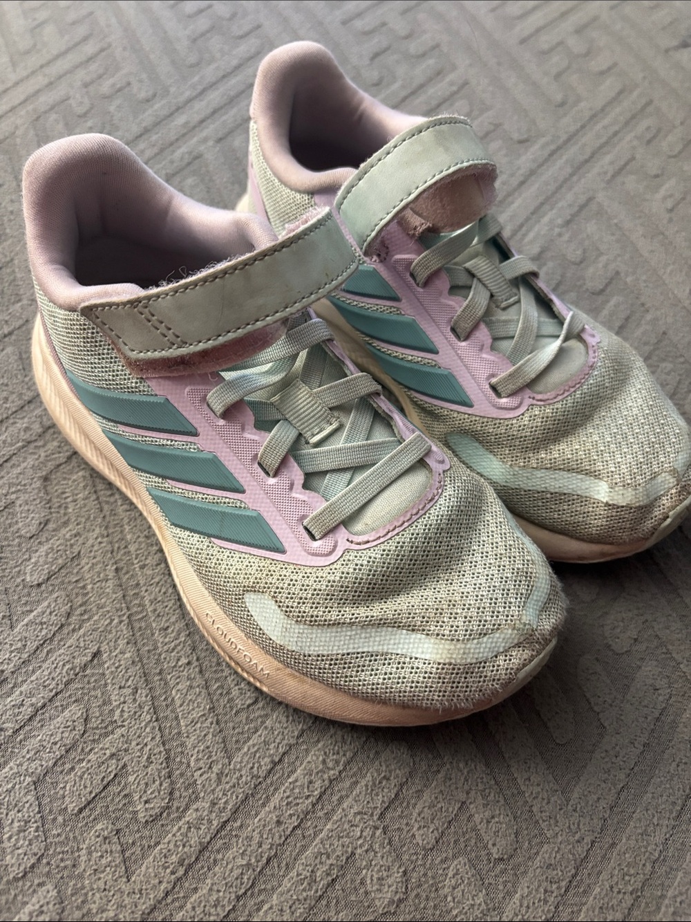 adidas Kids Light Blue and Light Purple Mesh Sneakers with Hook-and-Loop Strap